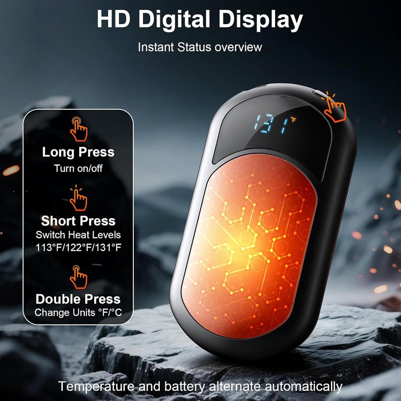 botkc Electric Hand Warmers Rechargeable 2 Pack with 3 Heating Mode,Portable Hand Heater,Smart Chips,USB Quick Charge, Winter Gifts for Christmas, Outdoor, Golf, Hunting, Camping - Image 4